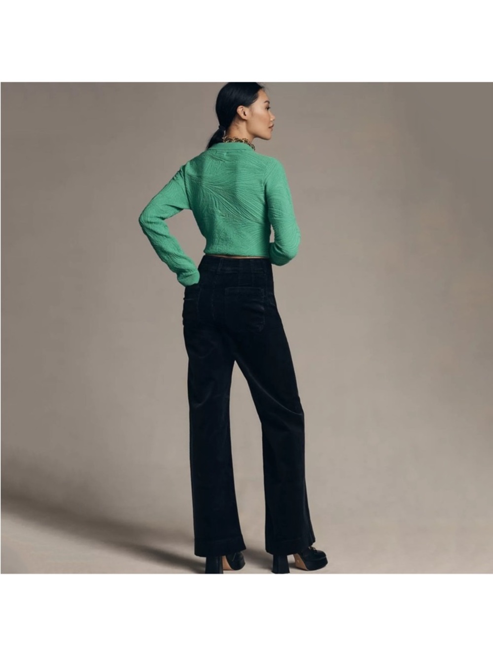 Anthropologie Maeve Colette Corduroy Full Length Wide-Leg Pants Black size 25 - Picture 4 of 10